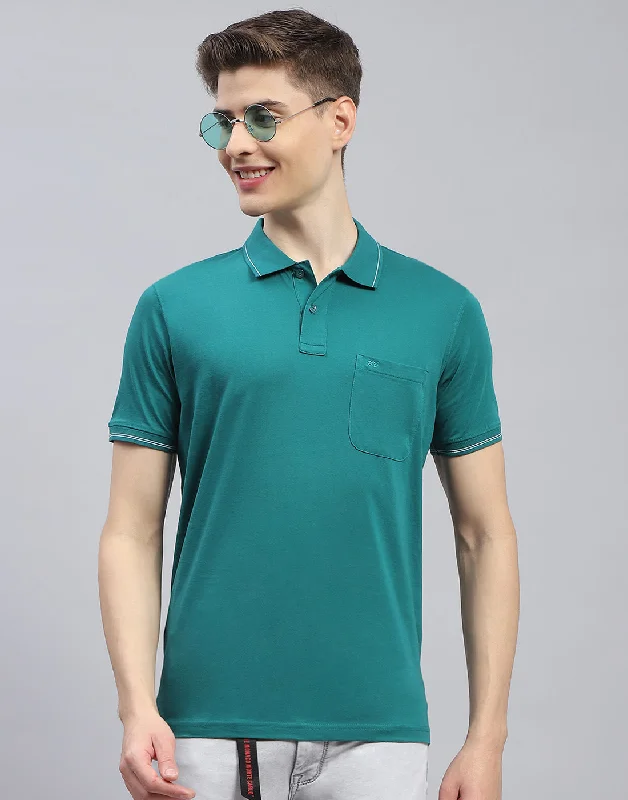 Men's quick - dry polo shirts for water sports activitiesMen Teal Blue Solid Polo Collar Half Sleeve T-Shirt Men's quick - dry polo shirts for water sports activitiesMen Teal Blue Solid Polo Collar Half Sleeve T-Shirt