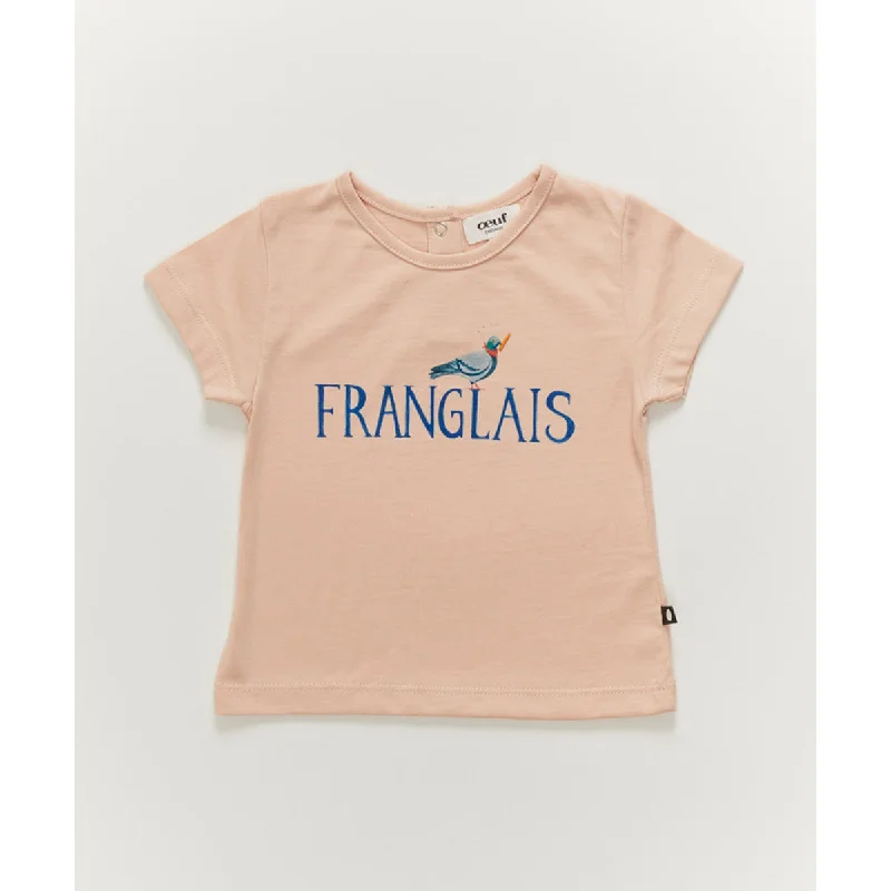 Men's slim - fit graphic t - shirts with vintage rock band printsOeuf T-Shirt Silver Peony Franglais Print Men's slim - fit graphic t - shirts with vintage rock band printsOeuf T-Shirt Silver Peony Franglais Print