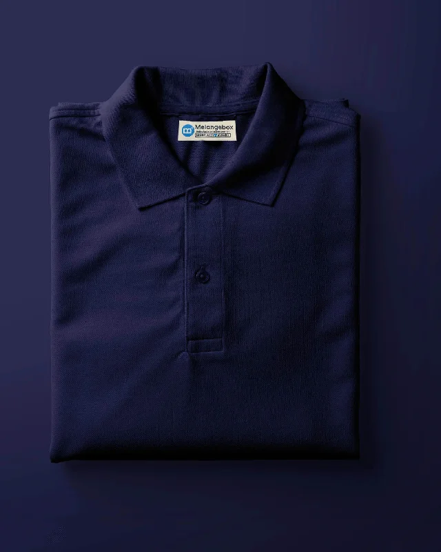 Men's breathable cotton blend polo shirts for summer outingsPolo: Navy Blue