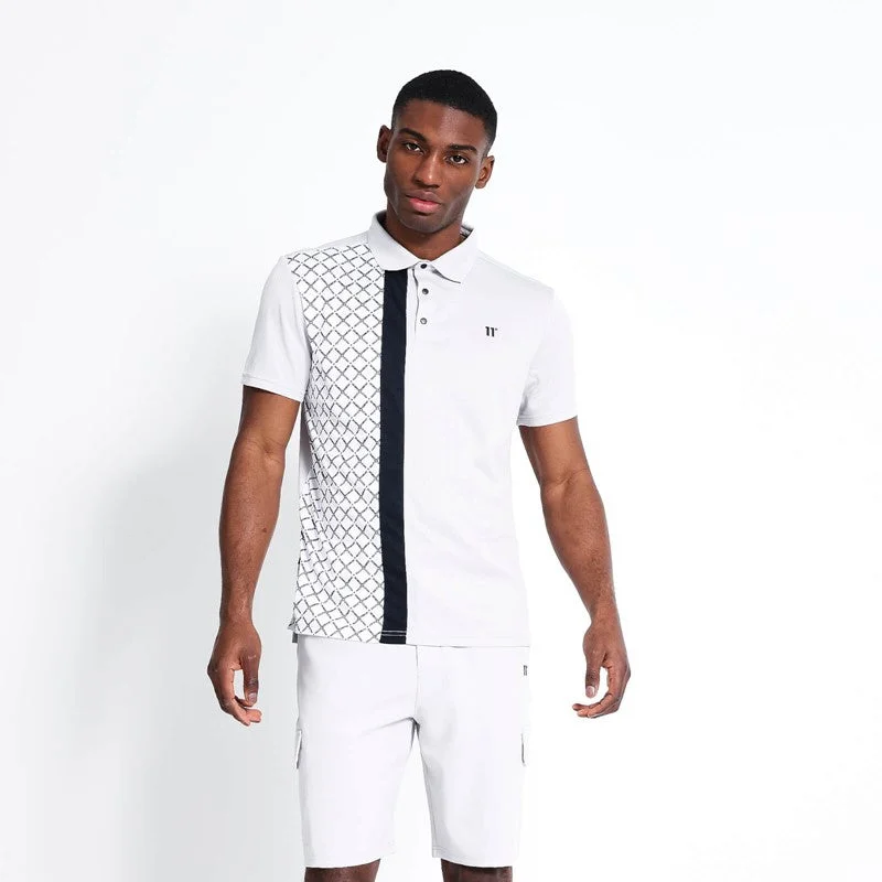 Men's button - down spread collar polo shirts for business casualPrinted Block Golf Polo - Vapour Grey / White / Black