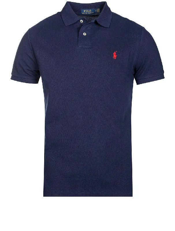 Men's ribbed cuffs and hem polo shirts for a textured lookBasic Short Sleeve Polo Navy