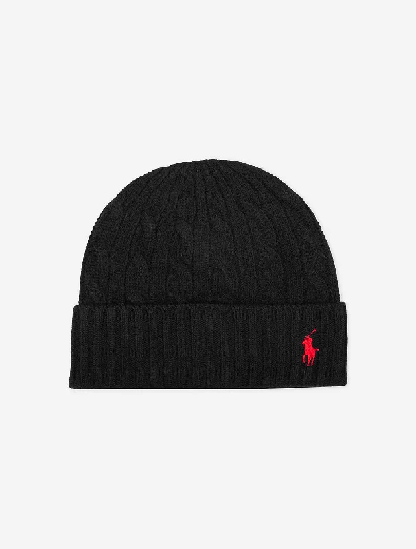 Men's two - tone stripe polo shirts with a preppy styleClassic Cable Beanie Black