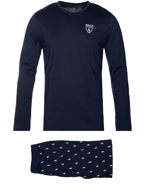 Men's button - down spread collar polo shirts for business casualCotton PJ Set Cruise Navy