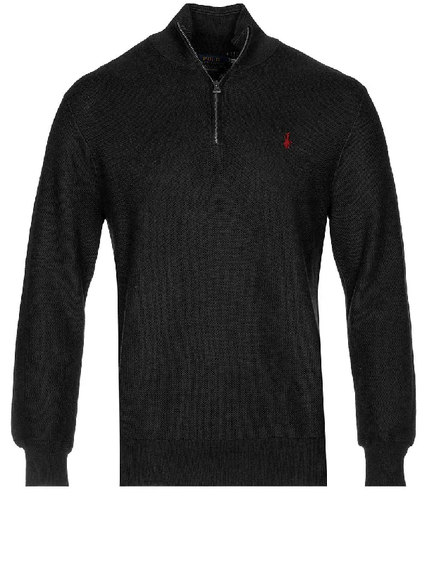 Men's breathable cotton blend polo shirts for summer outingsPima Texture Halfzip Pullover Black