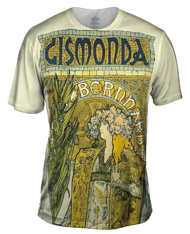 Men's button - front t - shirts with a unique artistic printAlphonse Mucha Gismonda