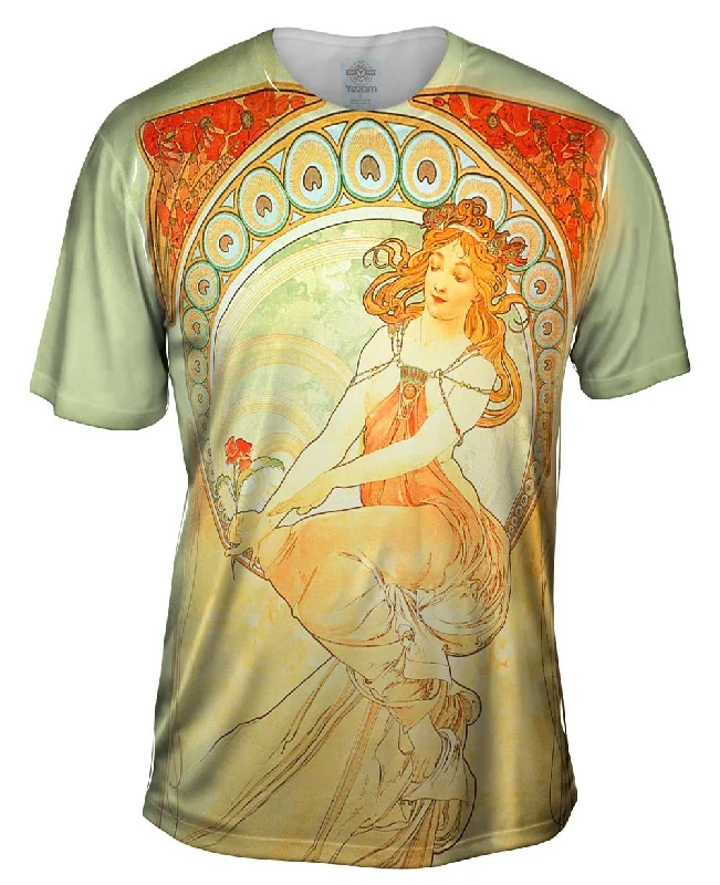 Men's printed Hawaiian t - shirts for tropical vacationsAlphonse Mucha - "The Arts Painting" (1898) Men's printed Hawaiian t - shirts for tropical vacationsAlphonse Mucha - "The Arts Painting" (1898)