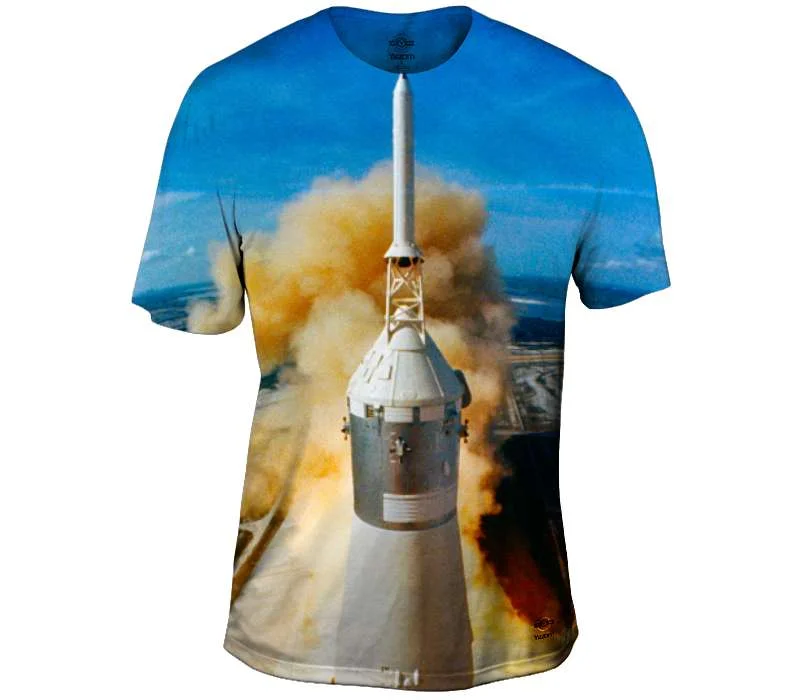 Men's short - sleeve linen t - shirts for summer beach outingsApollo 12 Blast Off