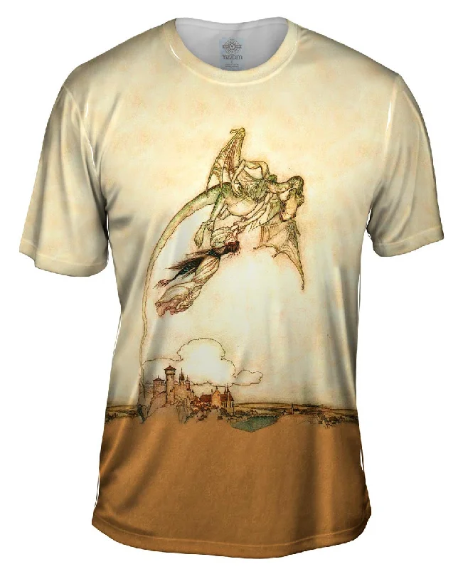 Men's short - sleeve linen t - shirts for summer beach outingsArthur Rackham - "Grimms Fairy Tales Dragon Illustration" (1909) Men's short - sleeve linen t - shirts for summer beach outingsArthur Rackham - "Grimms Fairy Tales Dragon Illustration" (1909)