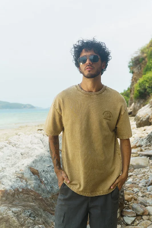Men's distressed denim - look t - shirts with a rugged appealBeige Premium Heavyweight Faded Oversized T-shirt
