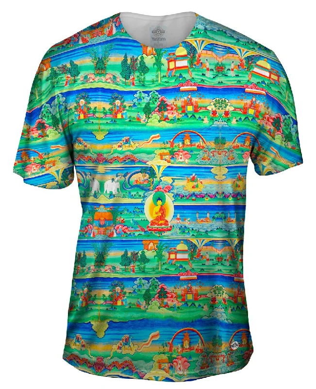 Men's thermal t - shirts with a high - neck design for cold weather"Bhutanese Painted Thanka of the Jataka Tales" Men's thermal t - shirts with a high - neck design for cold weather"Bhutanese Painted Thanka of the Jataka Tales"