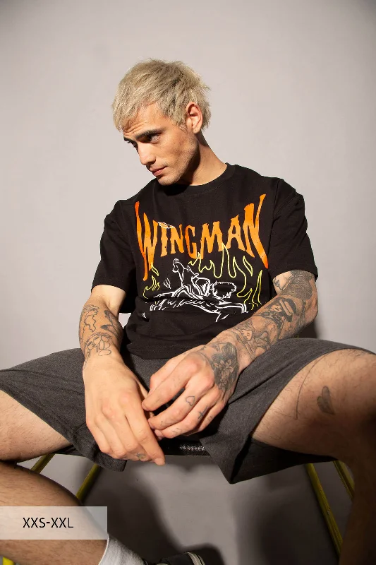 Men's plus - size pocket t - shirts with a classic lookBlack Wingman Oversized T-Shirt Men's plus - size pocket t - shirts with a classic lookBlack Wingman Oversized T-Shirt