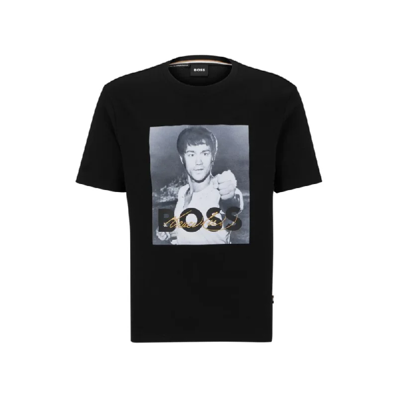 Men's distressed denim - look t - shirts with a rugged appealBOSS x Bruce Lee gender-neutral T-shirt with photo artwork Men's distressed denim - look t - shirts with a rugged appealBOSS x Bruce Lee gender-neutral T-shirt with photo artwork