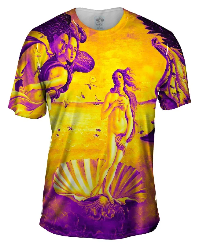 Men's slim - fit graphic t - shirts with vintage rock band printsBotticelli Venus - "Pop Art Yellow Purple" (1486) Men's slim - fit graphic t - shirts with vintage rock band printsBotticelli Venus - "Pop Art Yellow Purple" (1486)
