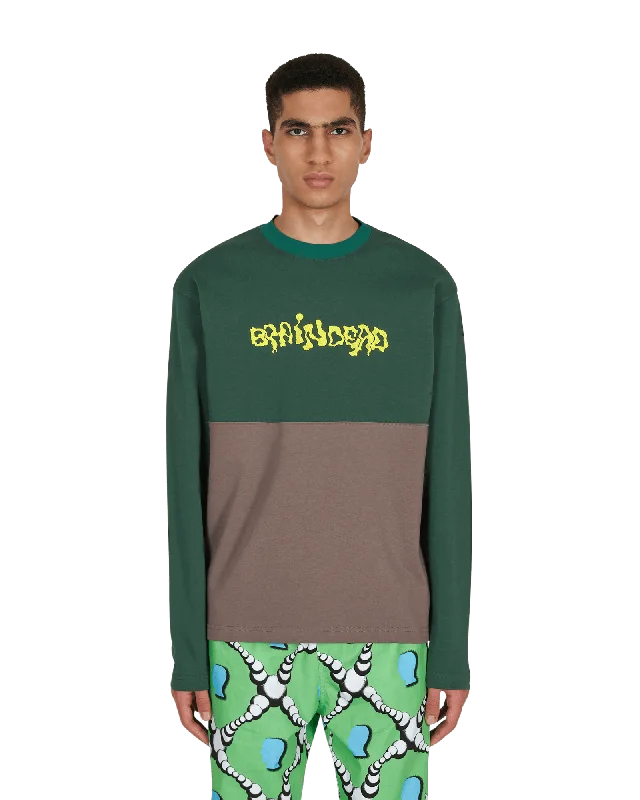 Men's long - sleeve henley t - shirts with button - down placketsEmbroidered Football Longsleeve T-Shirt Green