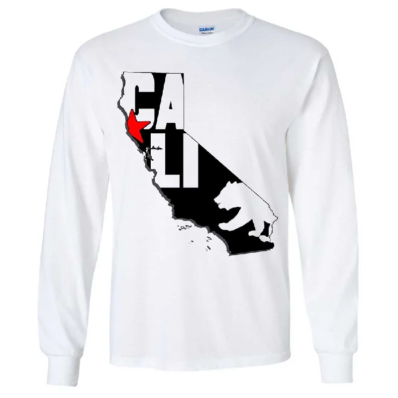 Men's thermal t - shirts with a high - neck design for cold weatherCali Map Silhouette Outline Long Sleeve Shirt Men's thermal t - shirts with a high - neck design for cold weatherCali Map Silhouette Outline Long Sleeve Shirt
