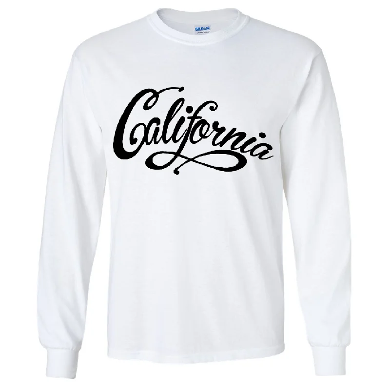 Men's mock - neck t - shirts with a modern and sleek styleCalifornia Beach Script Black Print Long Sleeve Shirt Men's mock - neck t - shirts with a modern and sleek styleCalifornia Beach Script Black Print Long Sleeve Shirt