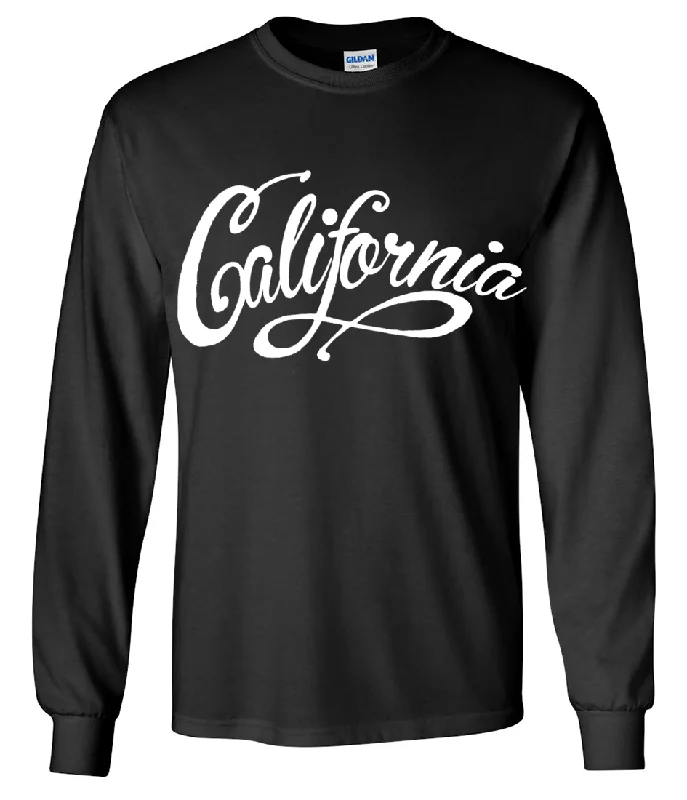 Men's polo t - shirts with a contrast collar for a preppy lookCalifornia Beach Script Long Sleeve Shirt Men's polo t - shirts with a contrast collar for a preppy lookCalifornia Beach Script Long Sleeve Shirt