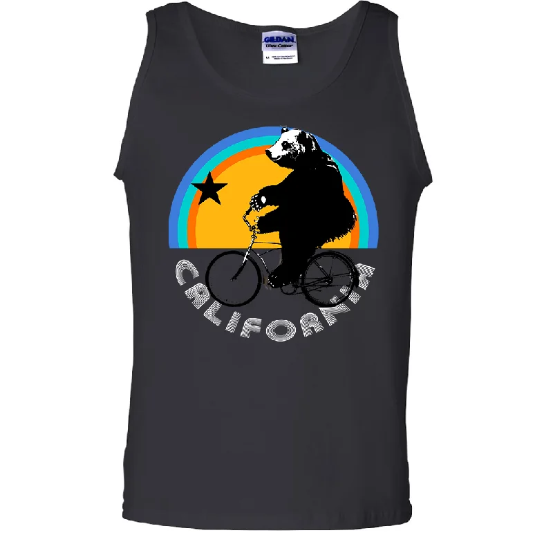 Men's eco - friendly recycled t - shirts for sustainable fashion choicesCalifornia Bear On Bike Asst Colors Tank Top Men's eco - friendly recycled t - shirts for sustainable fashion choicesCalifornia Bear On Bike Asst Colors Tank Top