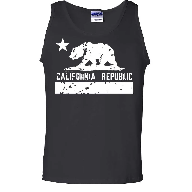 Men's tie - dye t - shirts with a bohemian styleCalifornia Flag White Print Silhouette Asst Colors Tank Top Men's tie - dye t - shirts with a bohemian styleCalifornia Flag White Print Silhouette Asst Colors Tank Top