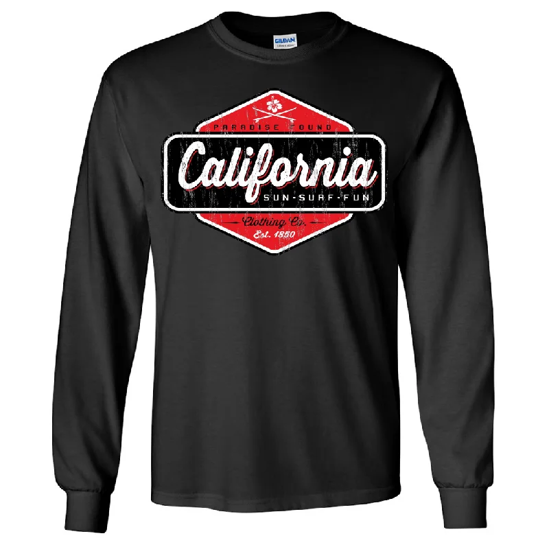 Men's eco - friendly recycled t - shirts for sustainable fashion choicesCalifornia Paradise Found Long Sleeve Shirt Men's eco - friendly recycled t - shirts for sustainable fashion choicesCalifornia Paradise Found Long Sleeve Shirt