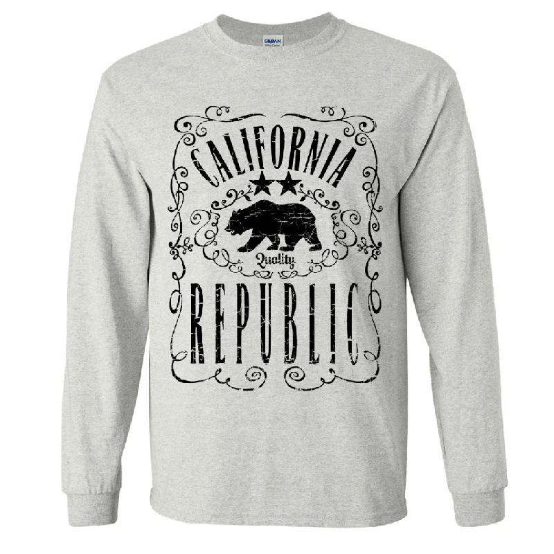 Men's distressed denim - look t - shirts with a rugged appealCalifornia Republic JD Whiskey Black Print Long Sleeve Shirt Men's distressed denim - look t - shirts with a rugged appealCalifornia Republic JD Whiskey Black Print Long Sleeve Shirt