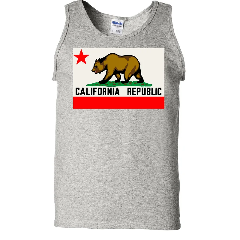 Men's short - sleeve linen t - shirts for summer beach outingsCalifornia Republic Original Bear Flag Asst Colors Tank Top Men's short - sleeve linen t - shirts for summer beach outingsCalifornia Republic Original Bear Flag Asst Colors Tank Top