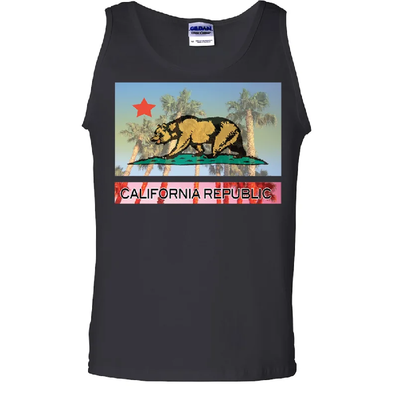 Men's short - sleeve linen t - shirts for summer beach outingsCalifornia Republic Palm Tree Bear Asst Colors Tank Top Men's short - sleeve linen t - shirts for summer beach outingsCalifornia Republic Palm Tree Bear Asst Colors Tank Top