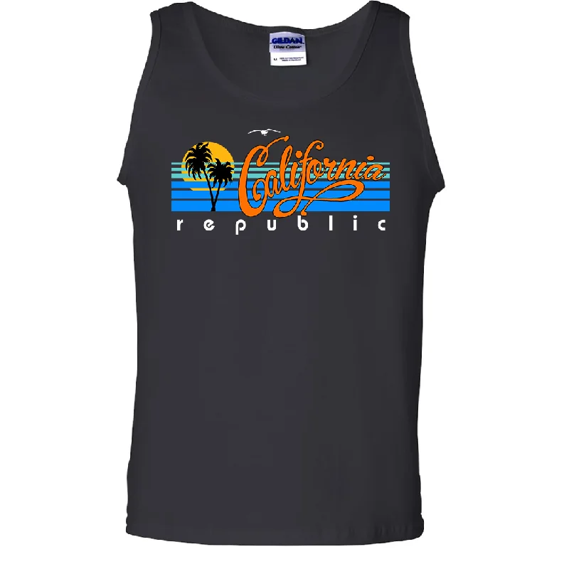 Men's mock - neck t - shirts with a modern and sleek styleCalifornia Republic Palm Trees Asst Colors Tank Top Men's mock - neck t - shirts with a modern and sleek styleCalifornia Republic Palm Trees Asst Colors Tank Top