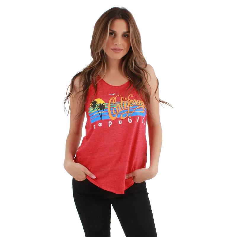 Men's moisture - wicking athletic t - shirts for intense workoutsCalifornia Republic Palm Trees Racerback Tank Top Vintage Red Men's moisture - wicking athletic t - shirts for intense workoutsCalifornia Republic Palm Trees Racerback Tank Top Vintage Red