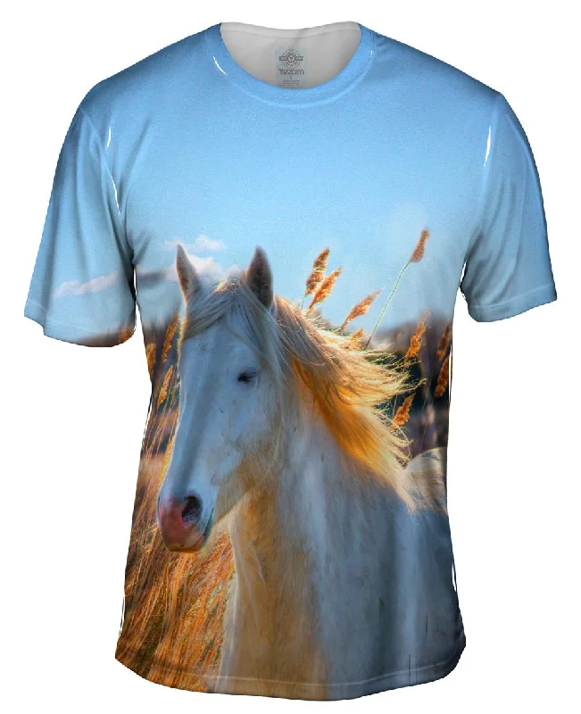 Men's tie - dye t - shirts with a bohemian styleCamargue Horse Pasture