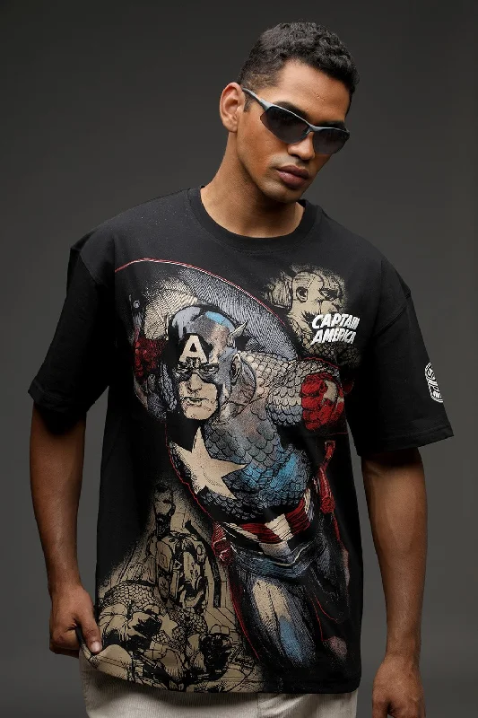 Men's distressed denim - look t - shirts with a rugged appealCaptain America Oversized T-shirt Men's distressed denim - look t - shirts with a rugged appealCaptain America Oversized T-shirt