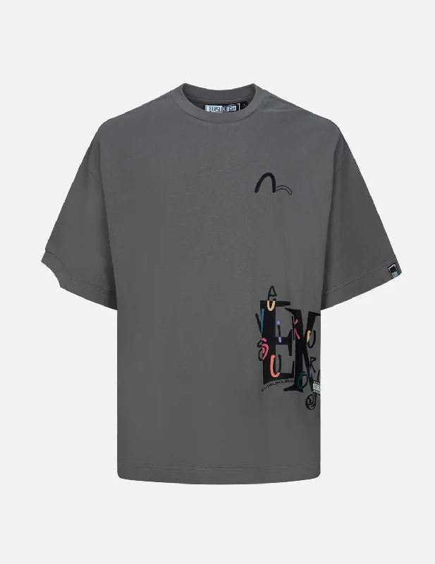 Men's v - neck muscle t - shirts for a body - building aestheticContrasting Print and Patchwork Rib Oversized T-shirt Men's v - neck muscle t - shirts for a body - building aestheticContrasting Print and Patchwork Rib Oversized T-shirt