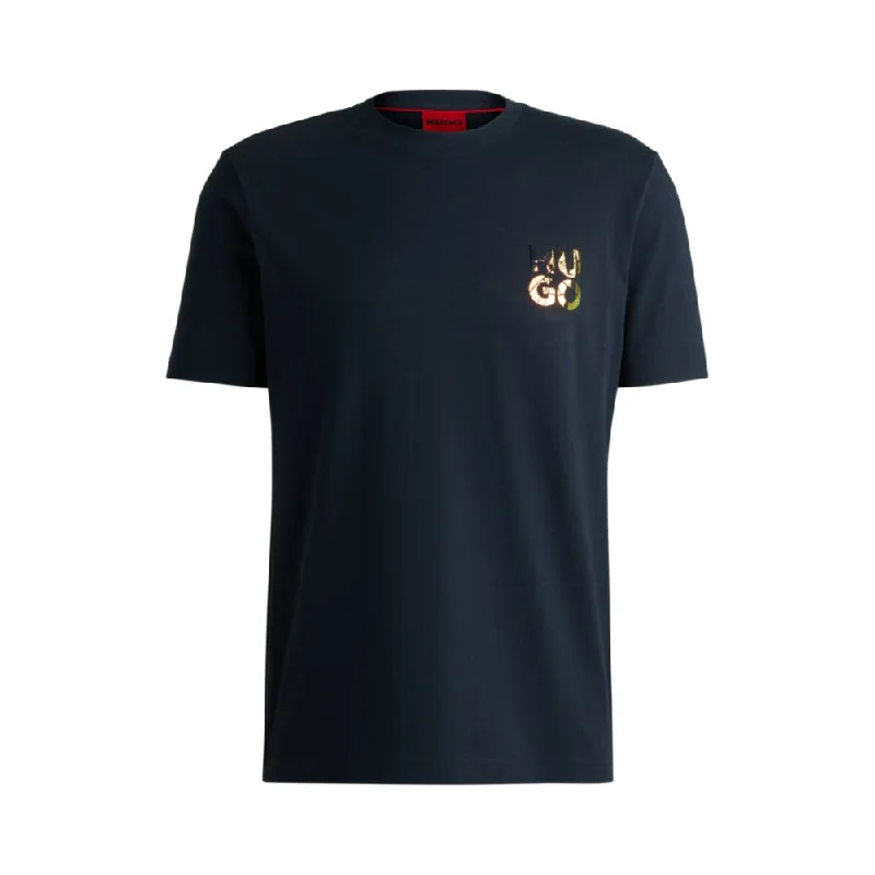 Men's mock - neck t - shirts with a modern and sleek styleCotton-jersey T-shirt with stacked-logo print Men's mock - neck t - shirts with a modern and sleek styleCotton-jersey T-shirt with stacked-logo print