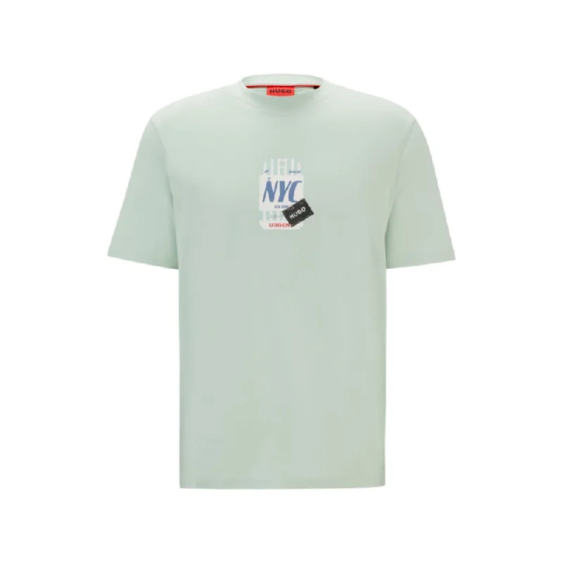 Men's short - sleeve linen t - shirts for summer beach outingsCotton-jersey T-shirt with travel-tag artwork Men's short - sleeve linen t - shirts for summer beach outingsCotton-jersey T-shirt with travel-tag artwork