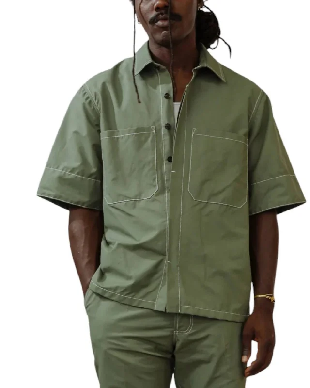 Men's eco - friendly recycled t - shirts for sustainable fashion choicesCropped Box Shirt In Deep Sage Men's eco - friendly recycled t - shirts for sustainable fashion choicesCropped Box Shirt In Deep Sage