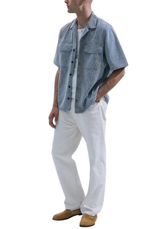 Men's thermal t - shirts with a high - neck design for cold weatherCruise Shirt In Indigo Sashiko Men's thermal t - shirts with a high - neck design for cold weatherCruise Shirt In Indigo Sashiko