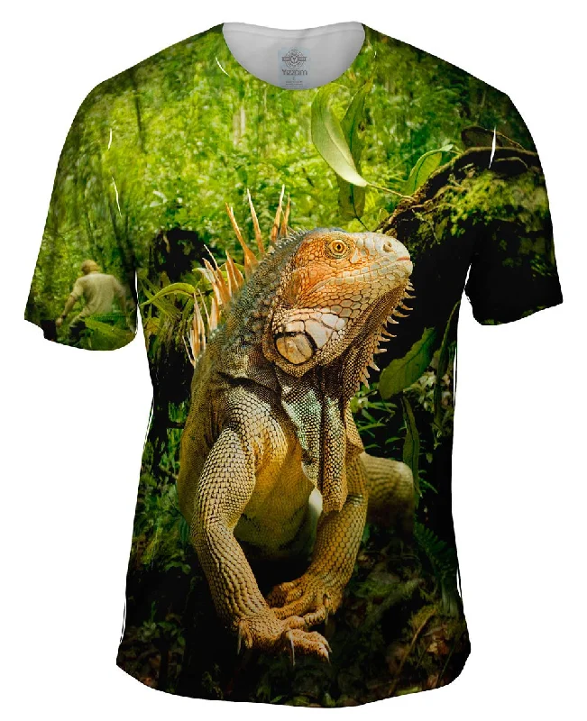Men's long - sleeve henley t - shirts with button - down placketsDeep Jungle Iguana