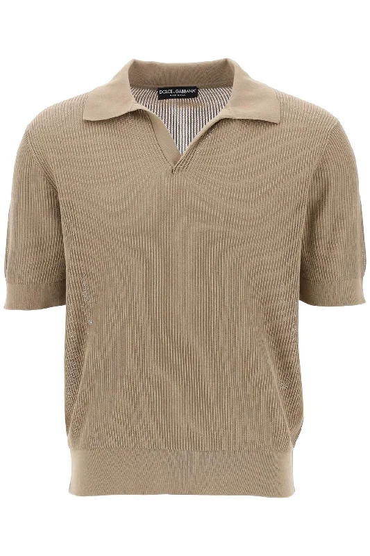 Men's button - front t - shirts with a unique artistic printDolce & Gabbana Men's Cotton Ribbed Perforated Polo Shirt