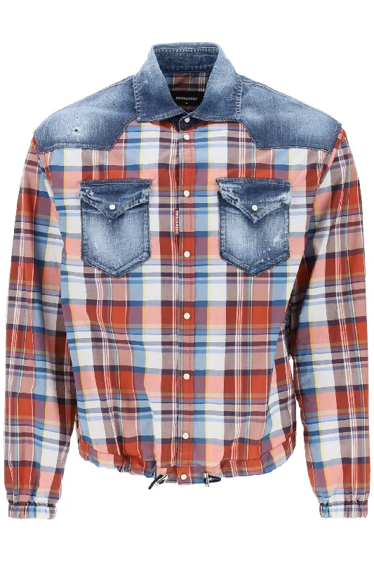 Men's long - sleeve henley t - shirts with button - down placketsDsqua2 Men's Plaid Western Shirt With blue Inserts Men's long - sleeve henley t - shirts with button - down placketsDsqua2 Men's Plaid Western Shirt With blue Inserts