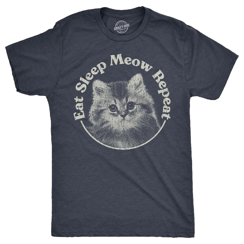 Men's short - sleeve linen t - shirts for summer beach outingsEat Sleep Meow Repeat Men's T Shirt Men's short - sleeve linen t - shirts for summer beach outingsEat Sleep Meow Repeat Men's T Shirt