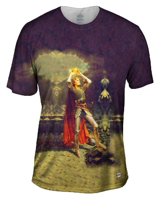 Men's smart - casual checkered t - shirts for semi - formal occasionsEdmund Leighton - "King Arthur" (1903) Men's smart - casual checkered t - shirts for semi - formal occasionsEdmund Leighton - "King Arthur" (1903)