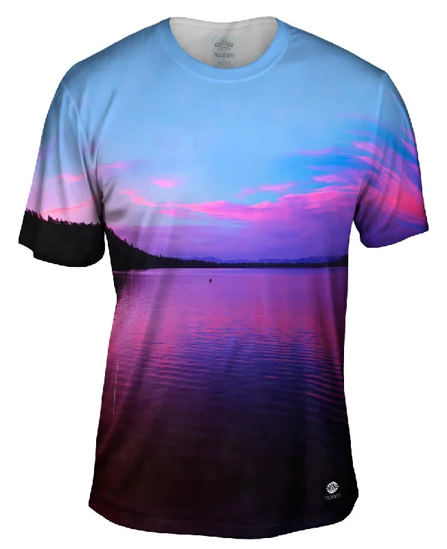 Men's smart - casual checkered t - shirts for semi - formal occasionsFallen Leaf Lake Sunset Men's smart - casual checkered t - shirts for semi - formal occasionsFallen Leaf Lake Sunset
