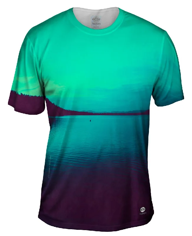 Men's thermal t - shirts with a high - neck design for cold weatherFallen Leaf Lake Sunset Purple Green Men's thermal t - shirts with a high - neck design for cold weatherFallen Leaf Lake Sunset Purple Green
