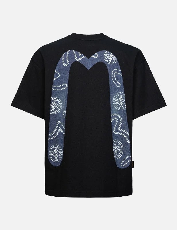 Men's button - front t - shirts with a unique artistic printFoam Line Kamon and Seagull Daicock Print Loose Fit T-shirt Men's button - front t - shirts with a unique artistic printFoam Line Kamon and Seagull Daicock Print Loose Fit T-shirt