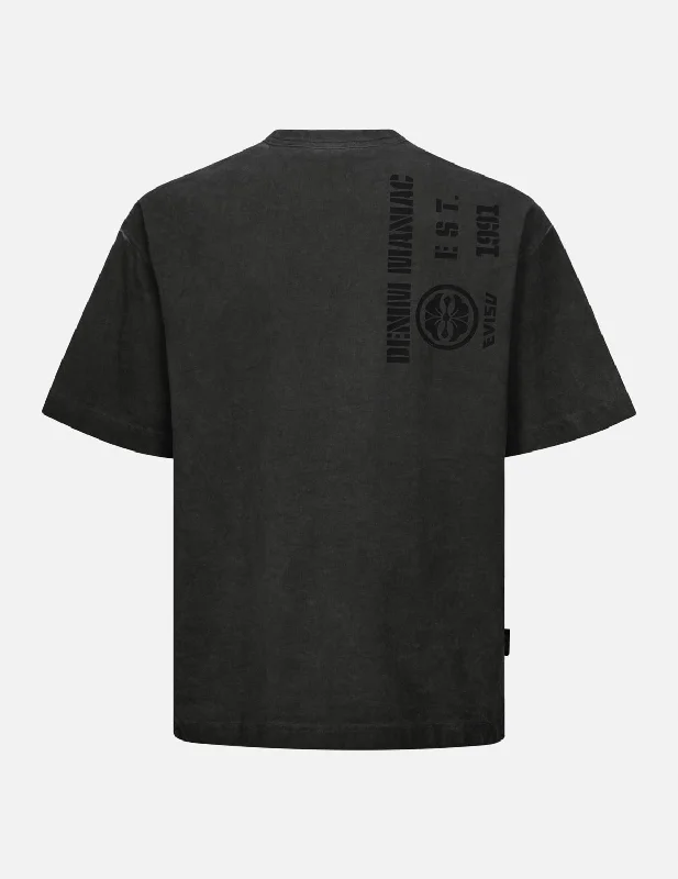 Men's ribbed t - shirts with a textured finish for added styleGodhead Embroidery and Kamon Print Loose Fit T-shirt Men's ribbed t - shirts with a textured finish for added styleGodhead Embroidery and Kamon Print Loose Fit T-shirt