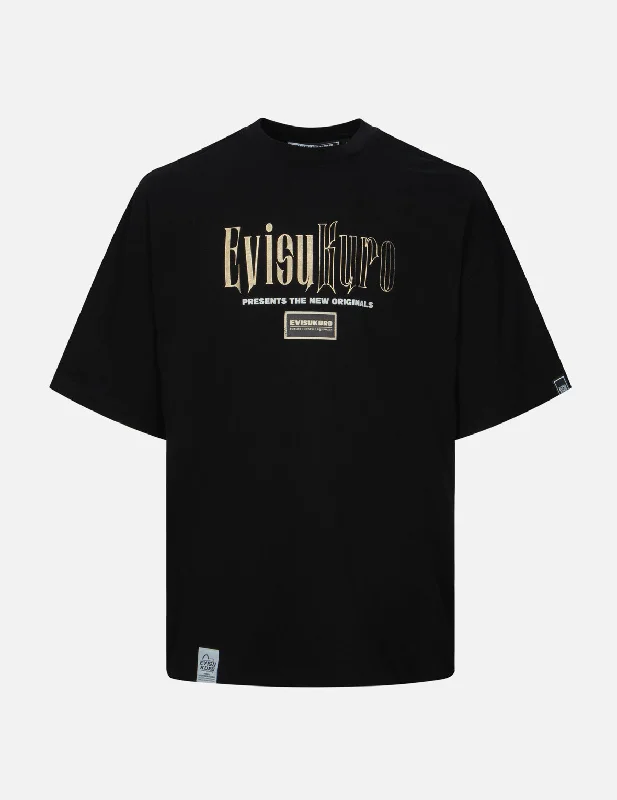 Men's printed Hawaiian t - shirts for tropical vacationsGold Foil Calligraphy Logo Print Oversized T-shirt Men's printed Hawaiian t - shirts for tropical vacationsGold Foil Calligraphy Logo Print Oversized T-shirt