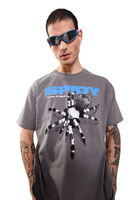Men's tie - dye t - shirts with a bohemian styleGrey Spidy Oversized T-Shirt