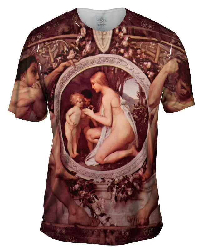 Men's smart - casual checkered t - shirts for semi - formal occasionsGustav Klimt -"Idyll" (1884) Men's smart - casual checkered t - shirts for semi - formal occasionsGustav Klimt -"Idyll" (1884)