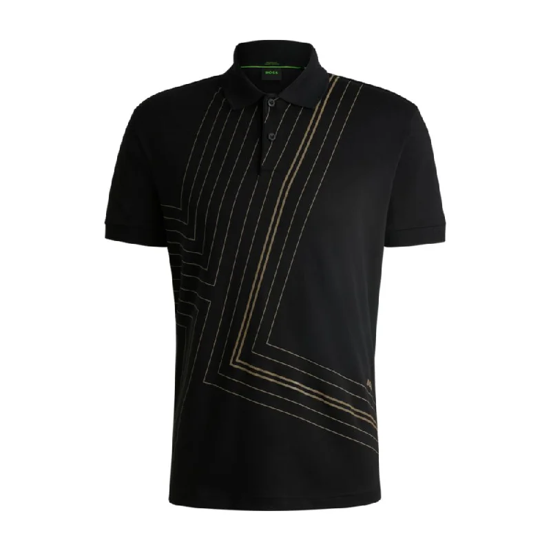 Men's button - front t - shirts with a unique artistic printInterlock-cotton polo shirt with fineline artwork Men's button - front t - shirts with a unique artistic printInterlock-cotton polo shirt with fineline artwork