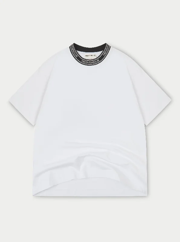 Men's lightweight performance t - shirts for running marathonsJACQUARD COLLAR T-SHIRT - WHITE Men's lightweight performance t - shirts for running marathonsJACQUARD COLLAR T-SHIRT - WHITE